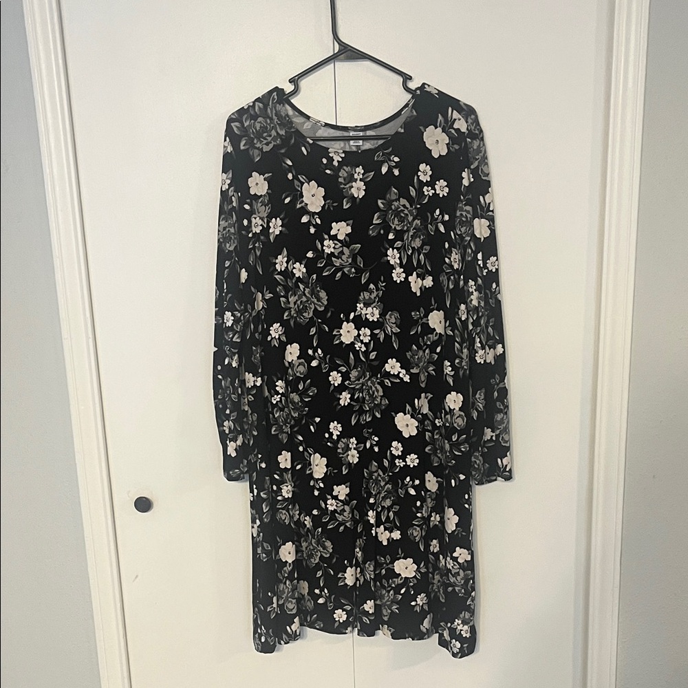 Floral Black and White Women's Dress
